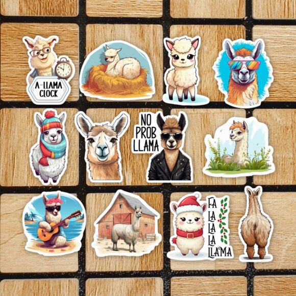 Llama Sticker Pack of 12 Vinyl Stickers - Waterproof Die Cut Sticker Set Alpaca - Picture 1 of 4